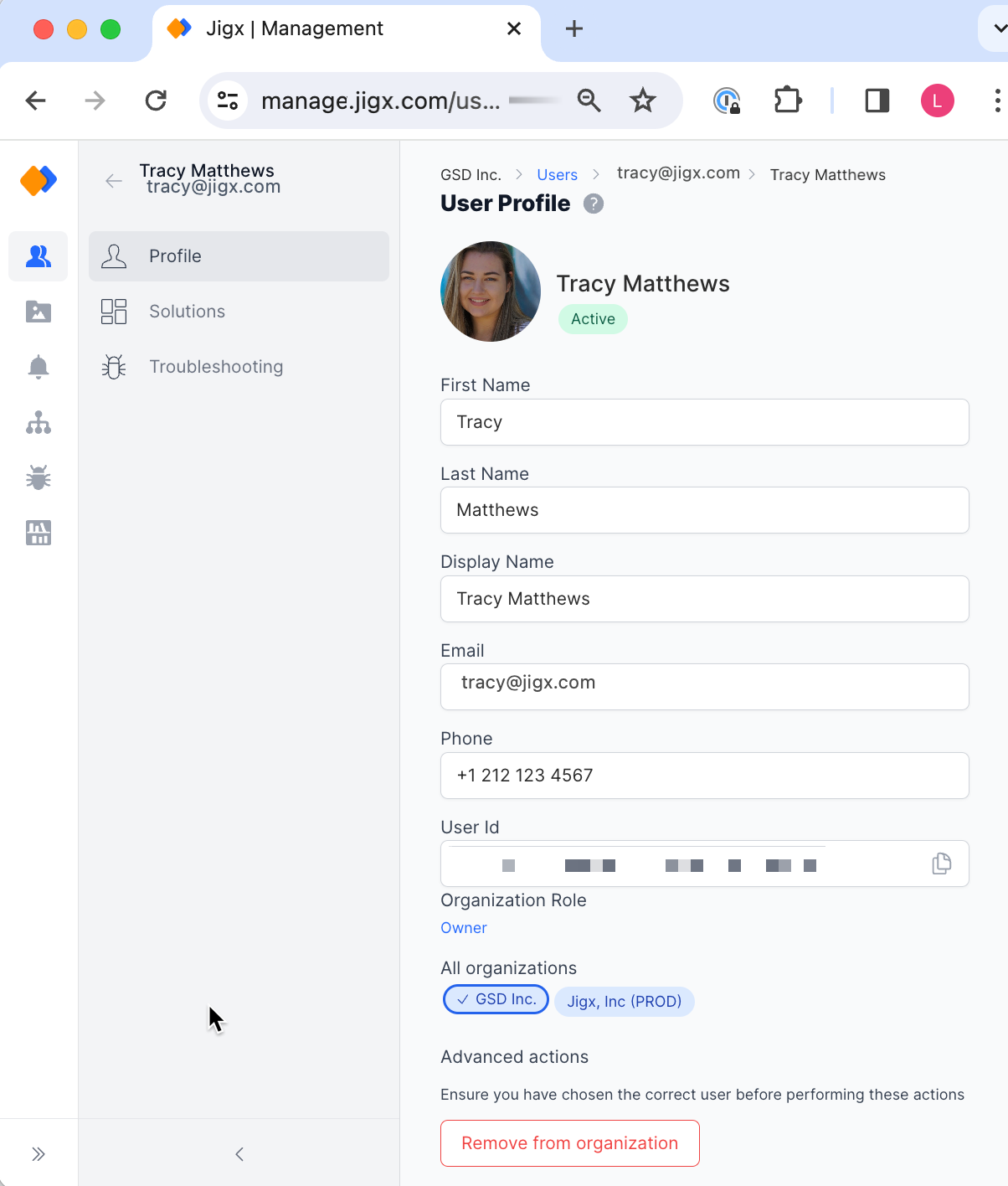 User Profile screen